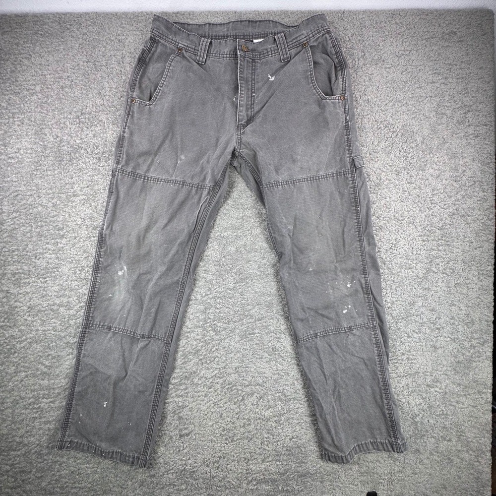 KEY Ripstop Carpenter Pants Men Gray Distressed Double Knee Casual Size‎ 32x32